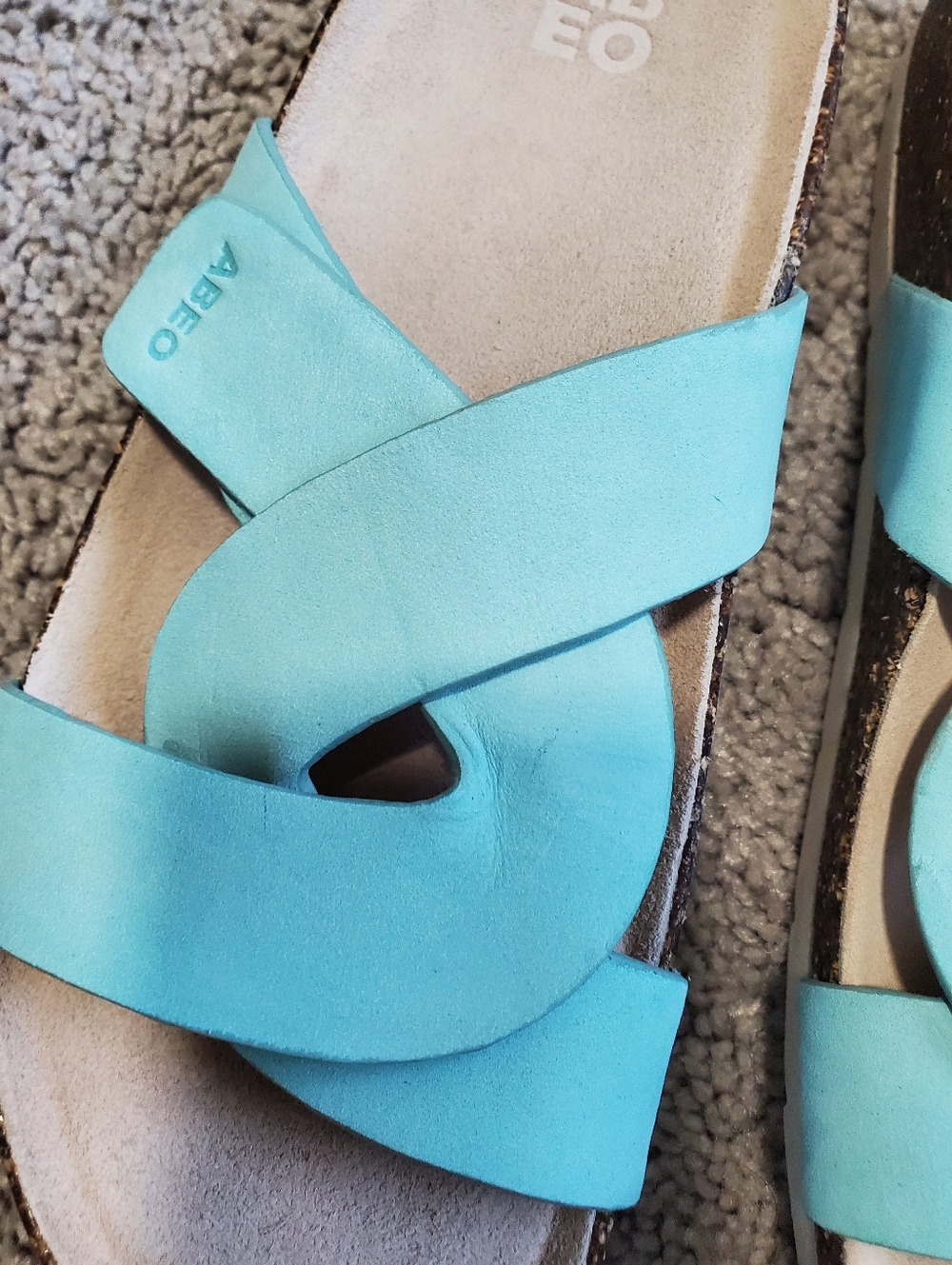 Abeo Light Blue Leather Comfort Slides Size 8 - Picture 3 of 8